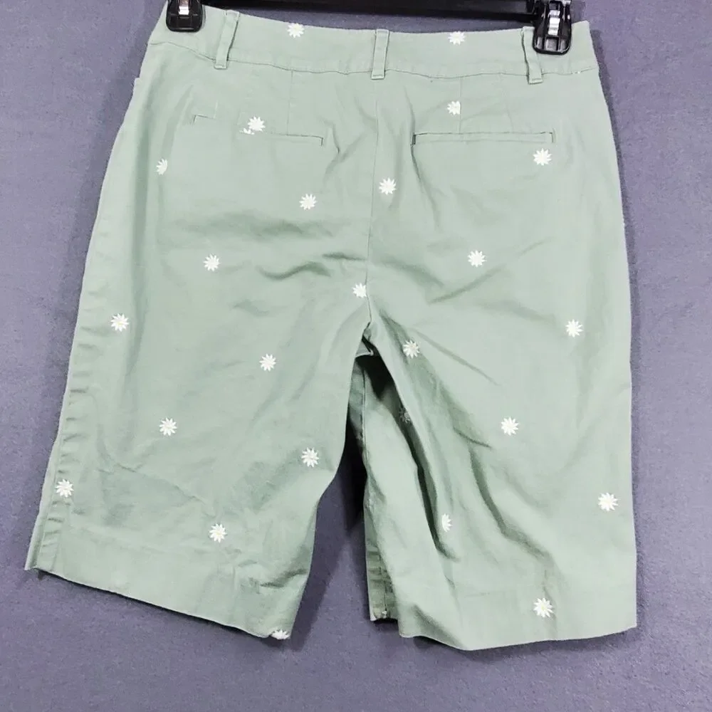 Talbots Shorts Womens Size 4 Green Daisy Print Cotton Blend